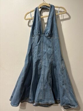 Steve Madden Light Blue Denim Halter Mini Dress